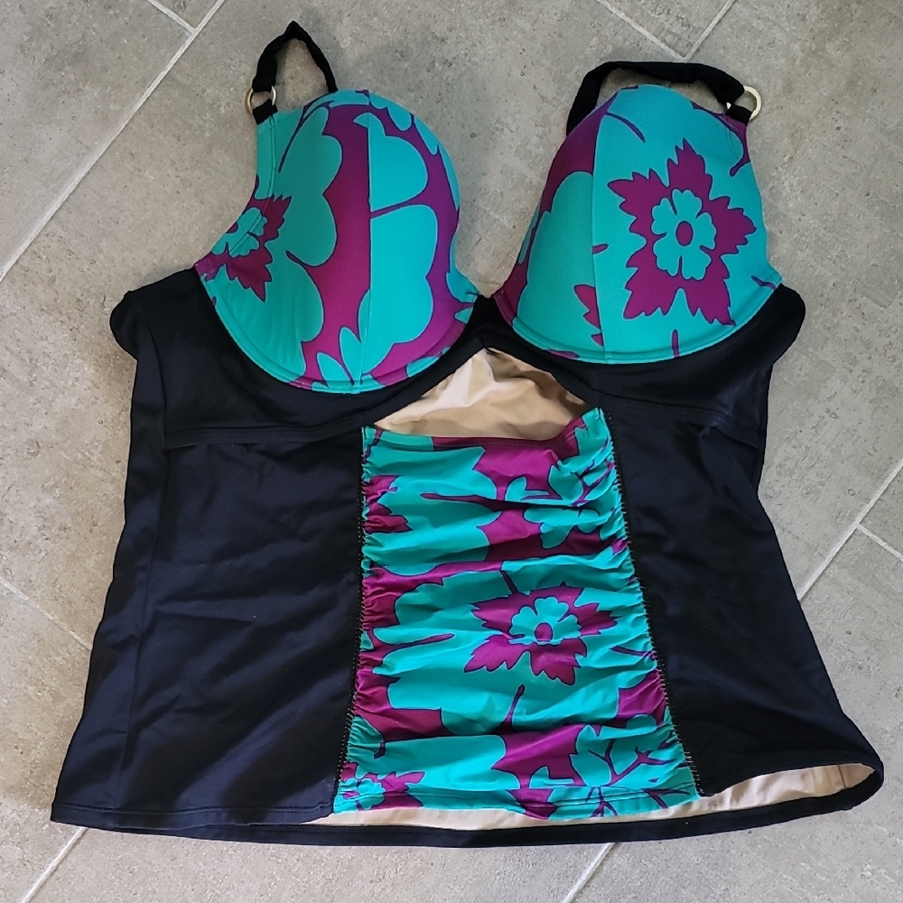 44DD Sophie Theallet Teal and Purple Bikini with Floral Design